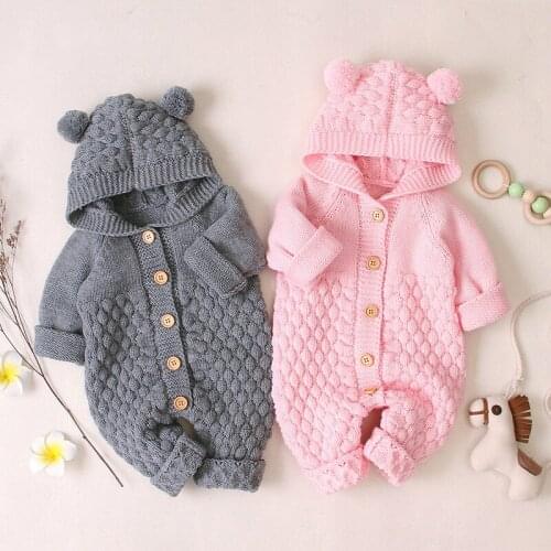 Autumn Winter Baby Onesie Girl Romper with Hat Creeper Suit for Boys Girls Baby Ropa Para Bebe Knitting Sweater Newborn Outfit