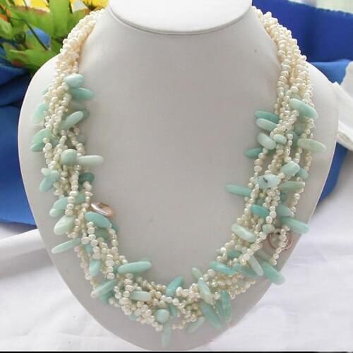 Perfect Pearl Jewellery.7rows 22inches 4-14mm White Baroque Coin Freshwater Cultured Pearl Jasperes Necklace,New Free Shipping