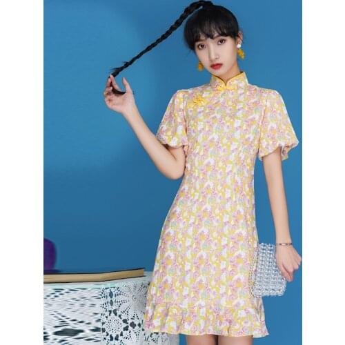 Summer French Cheongsam Modified Dress Dress Womens Summer Dress New Small Floral Fishtail Skirt