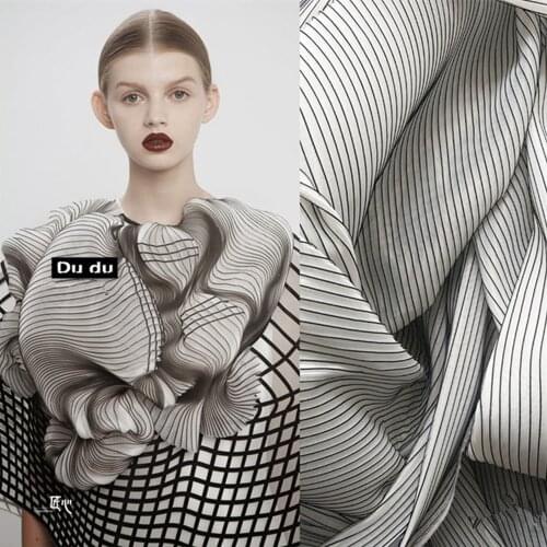 50*145CM Pressure plait Clothing Fabric BlacK white Vertical stripes Fabric Texture Inelastic Knitting Cloth DIY