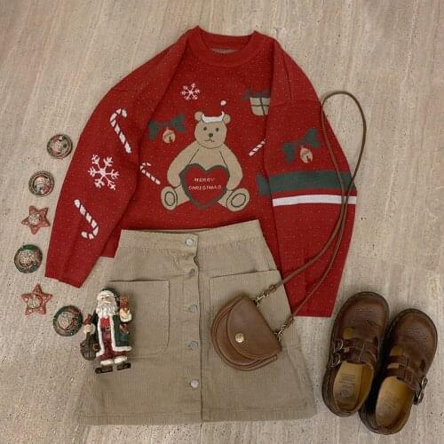 Christmas cartoon Sweatshirt Japanese Mori womens loose Pullover Top lazy student clothes album para top titan shirt