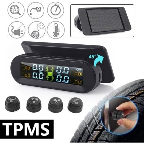 Car Tyre Pressure Monitoring System Solar Power TPMS Digital LCD Auto Security Alarm Systems Tyre Pressure Temperature Warning