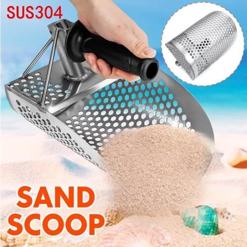 Sand Scoop for Metal Detecting, Stainless Steel with Hexahedron 8MM Holes for Beach Treasure Hunting PI750 Shovel Hunting Tool