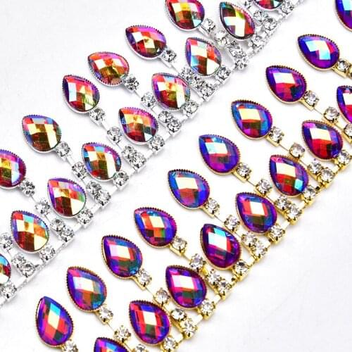 Rhinestone Chain Long Tassels Crystal Diamond Pendant Silver/Gold Base Wedding Necklace Curtain Decoration Dance Costume Trims