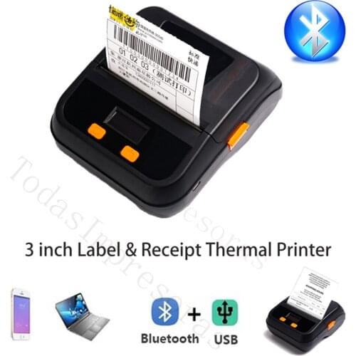 3 Inches 2 in 1 Thermal Label Printer USB 80mm Bluetooth Receipt Printer Portable Wireless for Android iOS PC Etiquetas Termicas