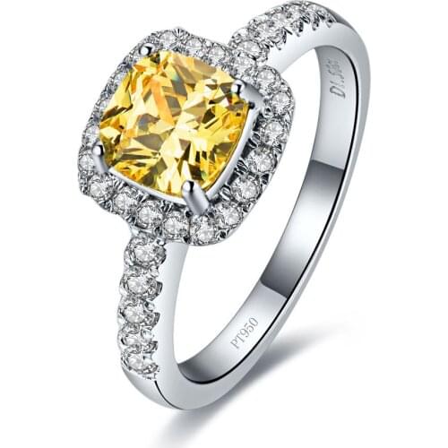 2C Excellent Yellow Diamond Cushion Ring Women Engagement Halo Ring Sterling Silver 18K Gold Plated Bridal Jewelry Golden Ring
