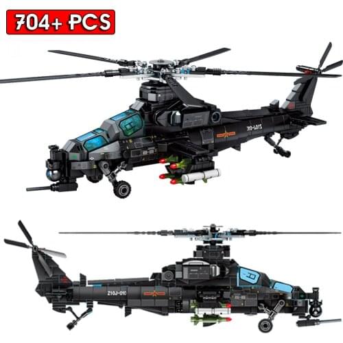 Helicopter Building Blocks Aircraft Military Series Plane Z-10 Attack Helicopter Model Bricks Childrens Toys DIY Gift SJJM-08