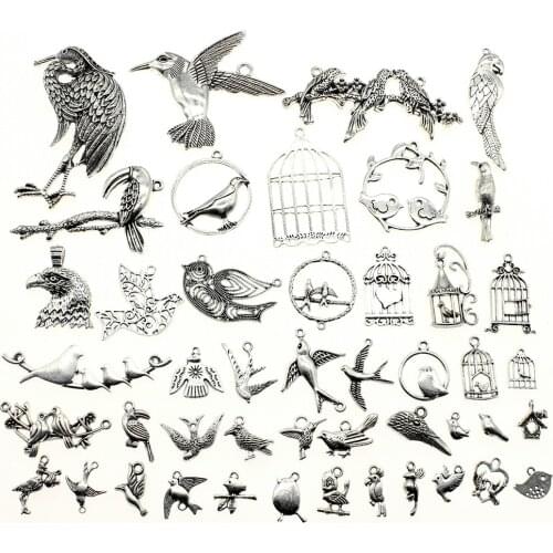 WYSIWYG 40g Antique Silver Color Zinc Alloy Random Mix Styles Birds Charms DIY Handmade Craft For Jewelry Making