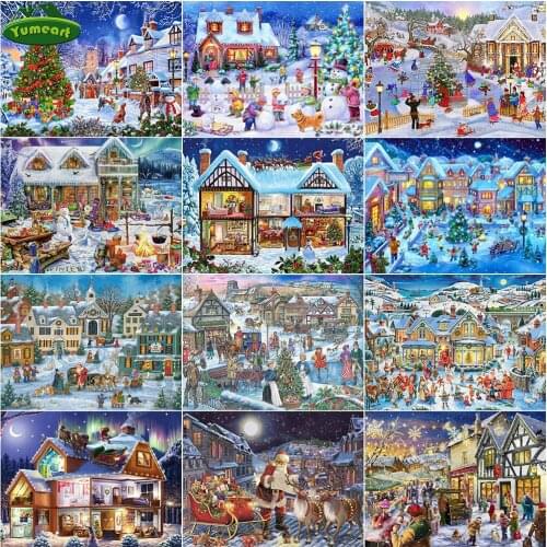 Yumeart Diamond Painting Landscape 5D DIY Diamond Mosaic Kit House Beaded Embroidery Rhinestones Needlework Christmas Handicraft