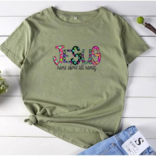 JESUS Letter Printing T Shirt Women Short Sleeve Cotton Letter Graphic T-shirt Women Fashion O-neck Casual Tee Shirt Femme