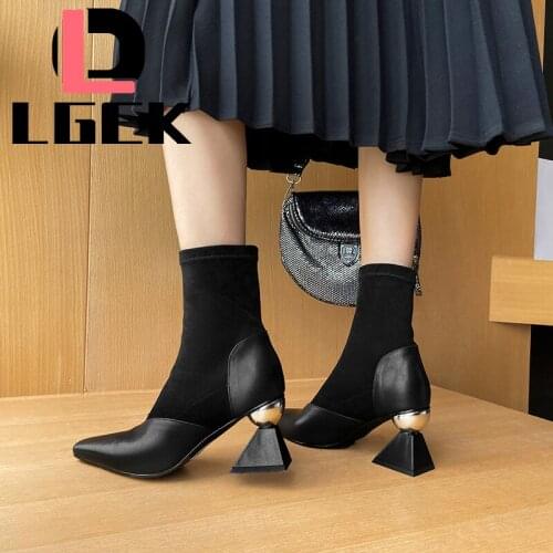 Plus Size 34-40 Winter Fashion Women Boots Casual Cow Leather Strange Style High Heels Spring Shoes Woman Pointed Toe Ankle Boot