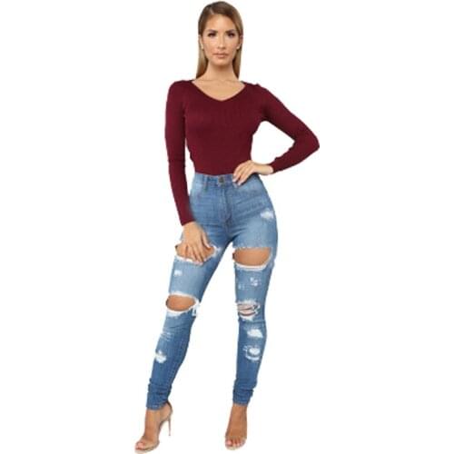 Plus Size Ripped Jeans for Women Sexy Hollow Out Mid Waist Skinny Pencil Pants Trousers Female Slim Distressed Jeans Streetwear