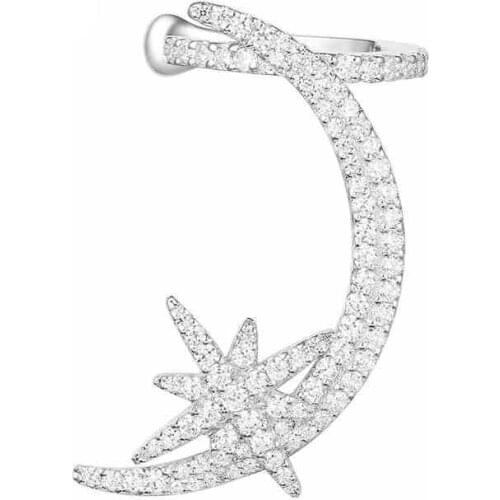 Slgely 925 Silver Fine Moon Clip Earrings Filled Cubic Zirconia Stones Ear Cuff Women Fine Christmas Jewelry