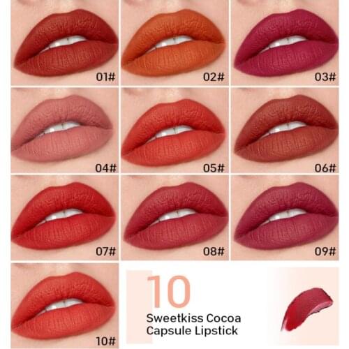10pcs Of Bag Lipstick Chocolate Capsule Matte Moisturizer Lipstick Waterproof Sweatproof Easy To Remove Lip Glaze Makeup TSLM2