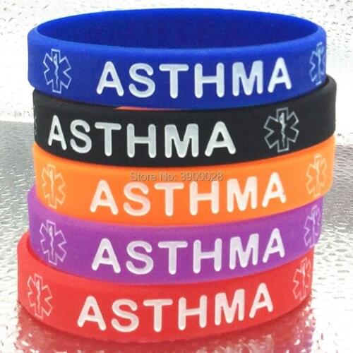 100pcs Asthma medical alert emergency treatment silicone rubber band wristband bracelet bangle