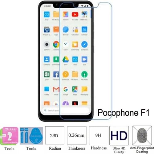 2PCS For MI Pocophone F1 Protector Film 2.5D 0.25mm 9H Tempered Glass Screen Protector Protective Film For XiaoMi Pocophone F1