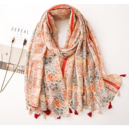 2021 Fashion Autumn Women Viscose Scarf Polka Floral Tassel Beach Hijab Shawls and Wraps Female Foulards Echarpe Muslim 180*90Cm