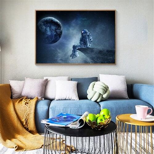 Astronaut Canvas Paintings Planet Earth Moon Cosmonauts Space Posters and Print Wall Art Picture for Living Room Home Decoration
