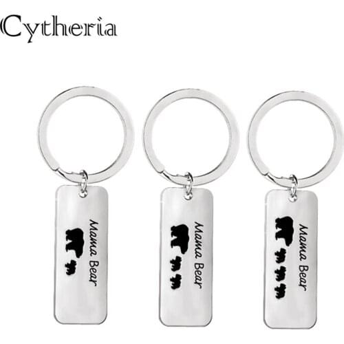 1 2 3 cubs baby bear Key chains Black enamel mama bear family series key rings square mom baby statement keychian gift keyring
