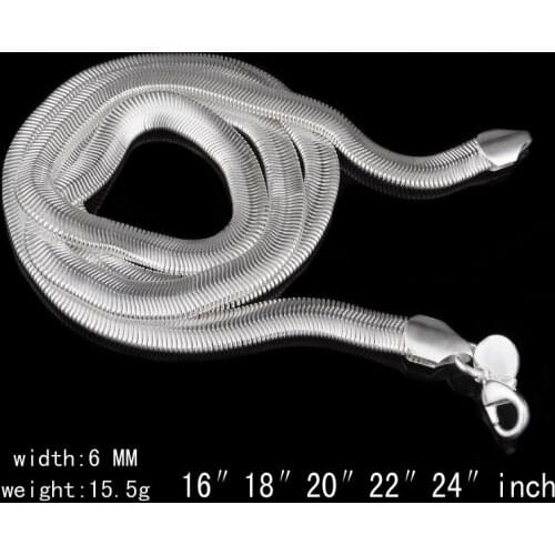 6mm Silver Color Flat Snake Chain Necklace For Women Men Jewelry Silver plated color Fashion Necklace Charms Jewellery