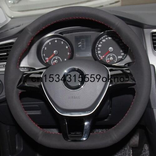 Black Suede Hand-Stitched Car Steering Wheel Cover For Volkswagen Golf 7 Mk7 New Polo Passat B8 Tiguan Sharan Car Accessories