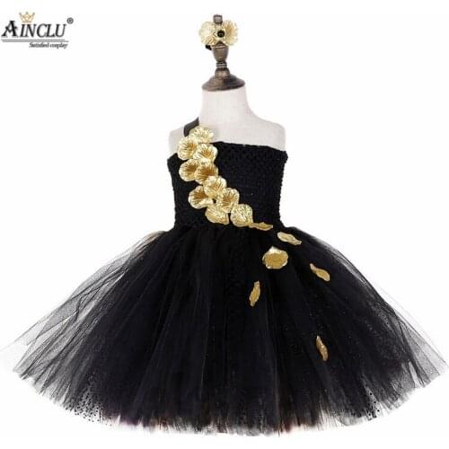 Flower tutu Kids Clothing Black Elegent Girls Wedding Party Dresses with Shawl for Children Princess Party Custumes 1-12 Years