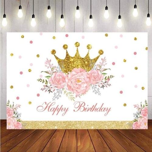 Crown Backdrop Princess Girls Birthday Party Flower Baby Shower Customize Photography Background Photo Studio Decor Banner Prop