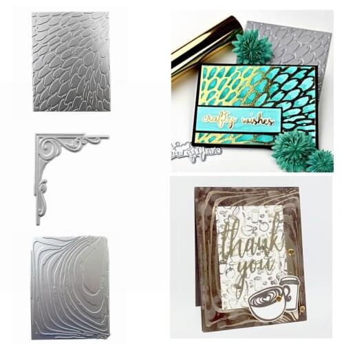Hot Foil Plates Peacock Feather Wood Grain Lace Macrame Square Frame DIY Handcraft Cards Embossing Paper Background Template New