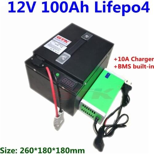 GTK 12V 100Ah LiFePO4 battery lithium battery 12V BMS 4S for RV Solar system boat motor automobile electric vehicle+10Acharger