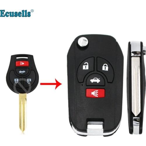 Modifed 3+1 buttons Replacement Remote key Shell Case Fob for Nissan Note Micra Juke Duke Pathfinder with uncut key blade