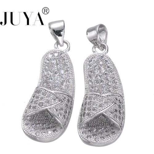 Trendy Luxury Zirconia Rhinestone Slipper Charm Pendants For Jewelry Making DIY Craft dijes para bisuteria al por mayor