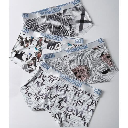 JIAYAN Mens Underwear Sexy Breathable Boxer Shorts Ultra-thin Printed Mid-waist Large Size Briefs Cotton Oversized New Ice Silk
