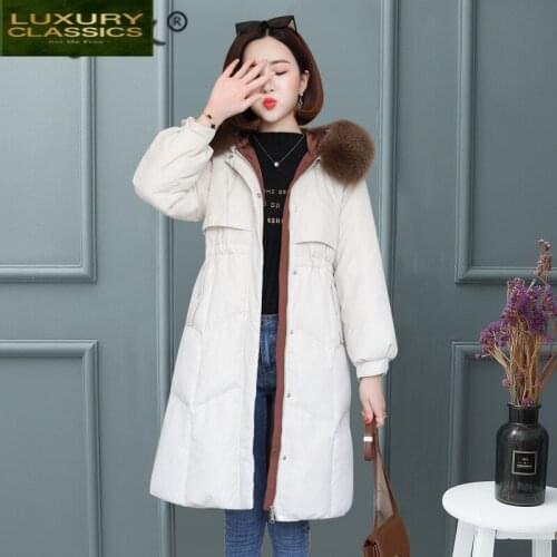 White Duck Down Winter Jacket Women Long Down Coat Female Down Parka Jacket Real Fox Fur Hooded Thick Warm Outwear LW1582