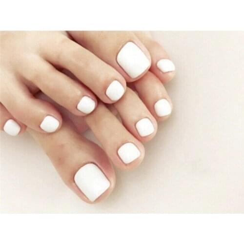 Summer new matte white pure color false nails for toe 24pcs french cute short size toe nails lady full nail tips foe toe