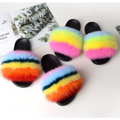 New Women Gorgeous Plush Furry Fur slippers Ladies Fluffy Fur Lightweight and comfortable Flips Flops Girl Warm Home Slides Hot