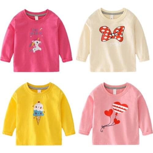 Girls' Clothing T-shirts Childrens Clothing Girls Cartoon Long-sleeved T-shirt Childrens Round Neck Shirt Bottoming Shirt