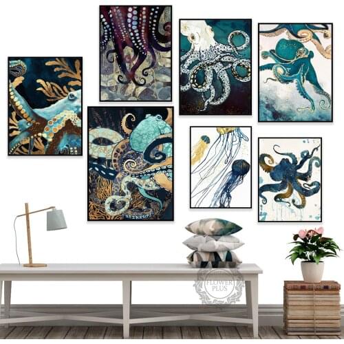 Jellyfish Octopus Squid Abstractions Poster And Prints Wall Art Canvas Painting Wall Pictures For Living Room Home Decor
