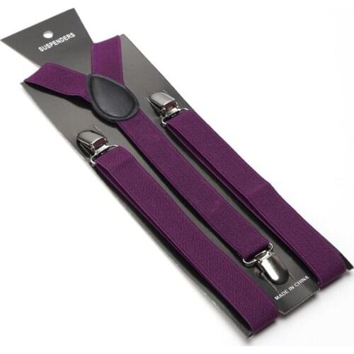Women MenS Shirt Suspenders For Trousers Pant Holder 2.5cm wide Dark purple Clip-on Braces Elastic Slim Y- back Wholesale Gallus