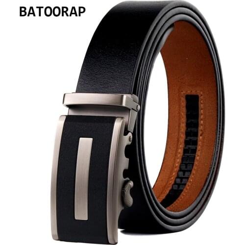 BATOORAP Designer Belt Men Genuine Leather Black Durable Trouser Strap Matte Metal Buckle Automatic Fashion Business Waist Belts