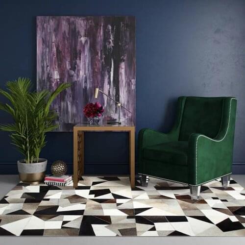 Modern style luxury cowhide skin fur patchwork rug, American style natural cow skin fur carpet, decorative living room carpet