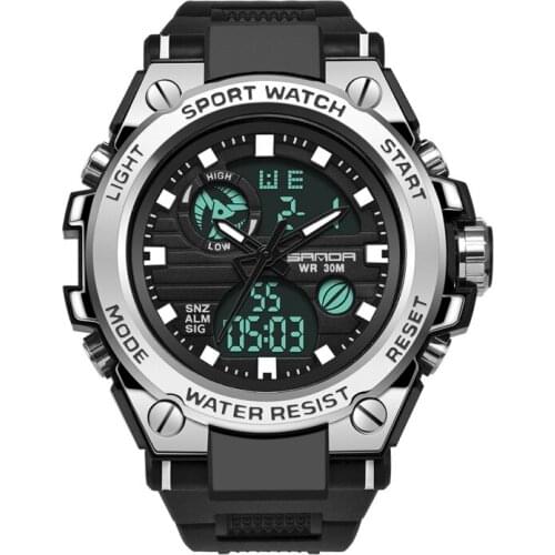SANDA Trend Tough Man Style Multi Function Double Display Waterproof Luminous Outdoor Sports Electronic Watch