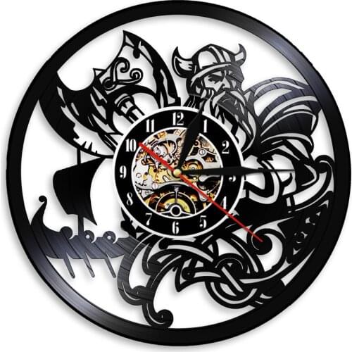 Scandinavian Viking Pray Odin Asgard Valhalla Medieval Vinyl Record Wall Clock Thor Ragnarok Nordic Runes Nordland Axe Watch
