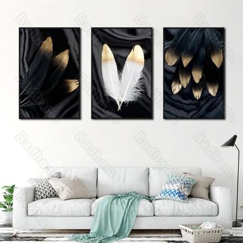 Modern Sofa Background Decorative Painting Simple Light Luxury Triptych Feather Painting Sofa Background Wall Living Room Mural