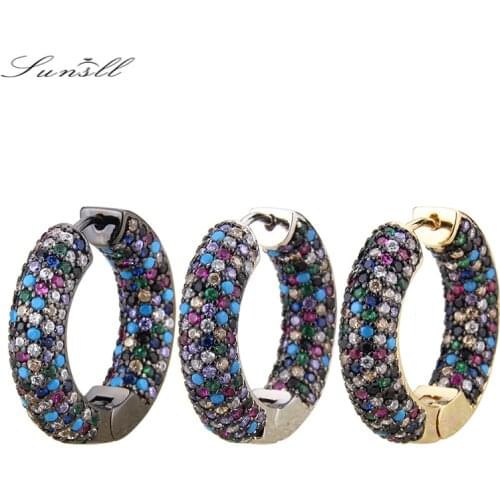 SUNSLL New Designed Gold Copper Multi Colors Cubic Zirconia Round Circle Fashion Hoop Earrings Women Jewelry Feminina Brincos