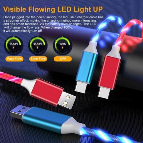 USB C Charger Cable, JUPAZIP, 4ft Visible LED Light Up Flowing 3A USB Type C Fast Charging Cord for Samsung Galaxy S20 S10 S9 S8