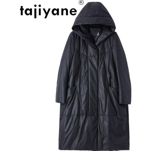 Jackets Leather Real for Women White Duck Down Coats Woman Sheepskin Jacket Female Hooded Long Coat Abrigo Mujer TN1332