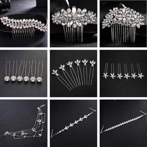 QYY Fashion Crystal Wedding Hair Accessories Hairpins Bridal Hair Jewelry Rhinestone Women Hair Pins Clips Headpieces