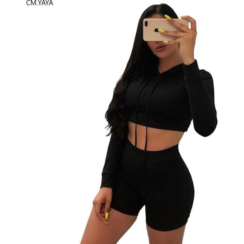 Women Two Pieces Sets Summer Tracksuits Hooed Long Sleeve Tee Tops + Shorts Leggings Suit Fitness Sporty Fashion Outfits 2 Pcs