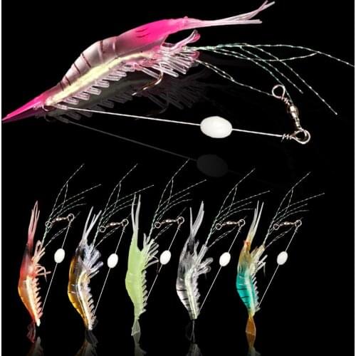 1-2pcs Shrimp Soft Lure Artificial Bait 9cm/6.5g Simulation Prawn +Luminous beans Soft Shrimp Shaped Hook Isca Fishing Lures