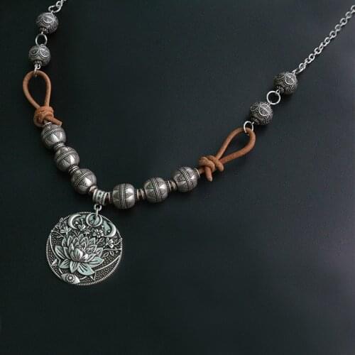 1pcs Lotus eyes moon pendant Prettiest women lotu Mandala flower Ethnic Jewelry, Slavic Lunula bead vking bead necklace
